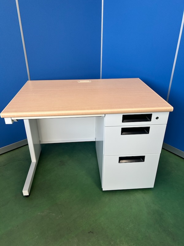 プラス　フラットライン　W1000　片袖机　ナチュラル　オフィスデスク